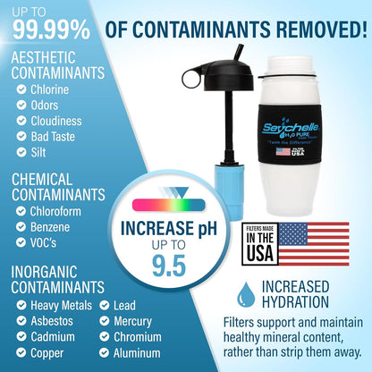 Seychelle 28oz Flip Top pH20 alkaline  Water Filter Bottle